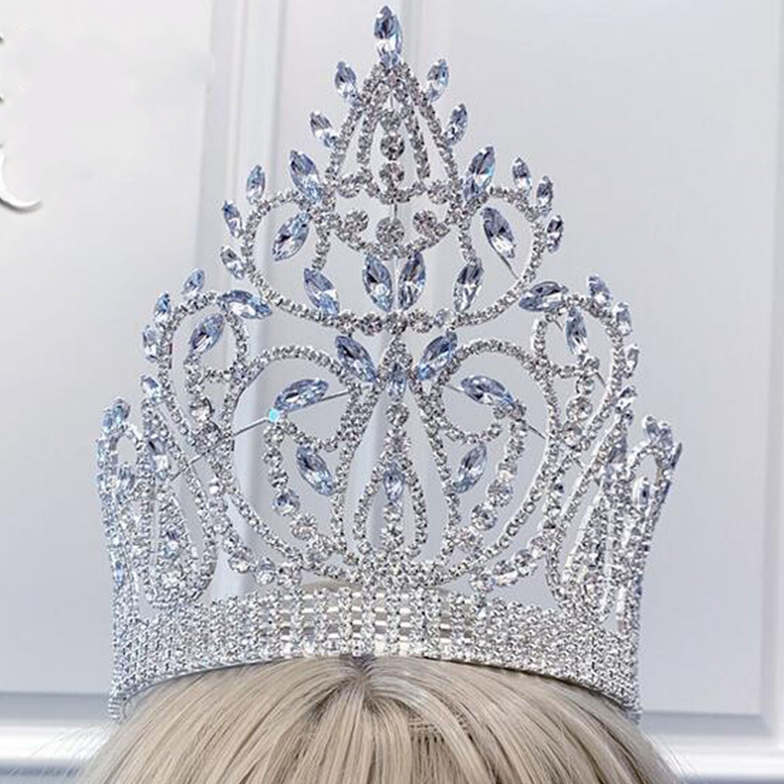 High Crystal Huge Tiara Crown Wedding Bridal Party Pageant Prom Adjustable 17cm