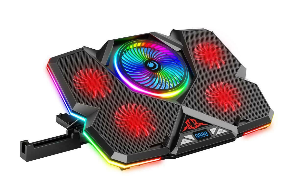 Cold Laptop RGB Cooling Pad 12-17 Inch Notebook Gaming Cooler Stand with 5 Fans