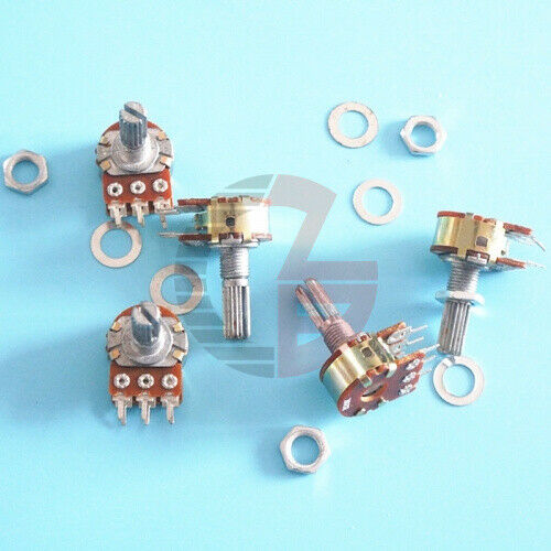 5X B1K~B1M WH148 3Pin Potentiometer Ohm Linear Rotary Shaft 15/20mm B10K B100K