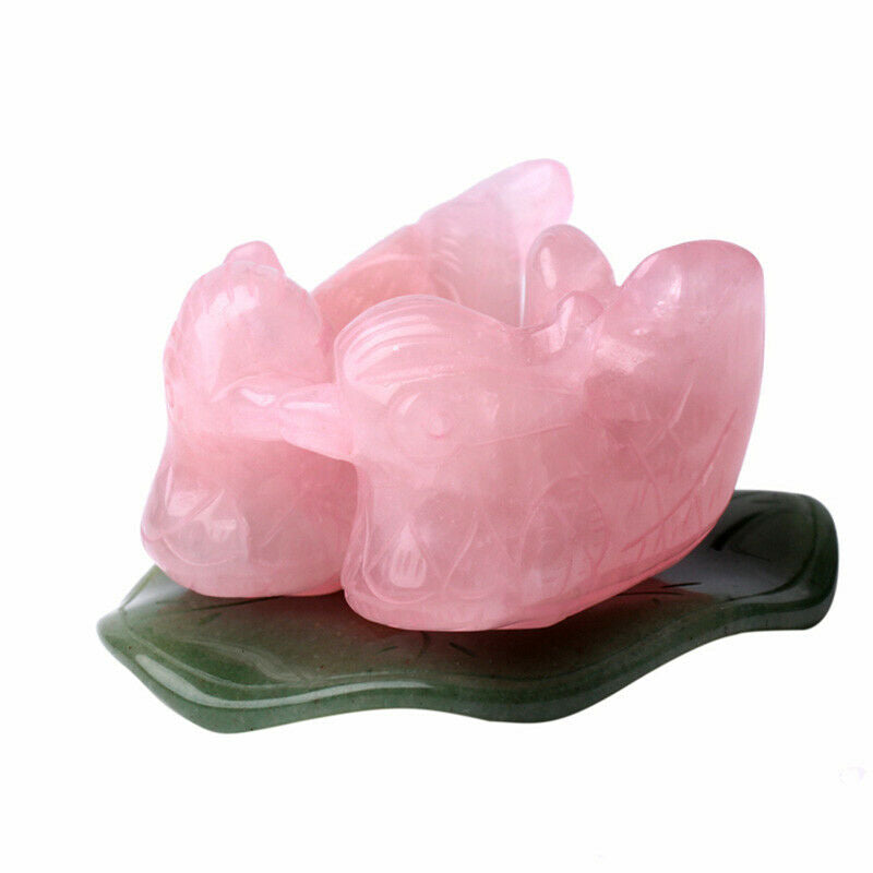 1Pair Natural Rose Quartz Crystal Mandarin Duck Stone Healing Reiki Wedding Gift