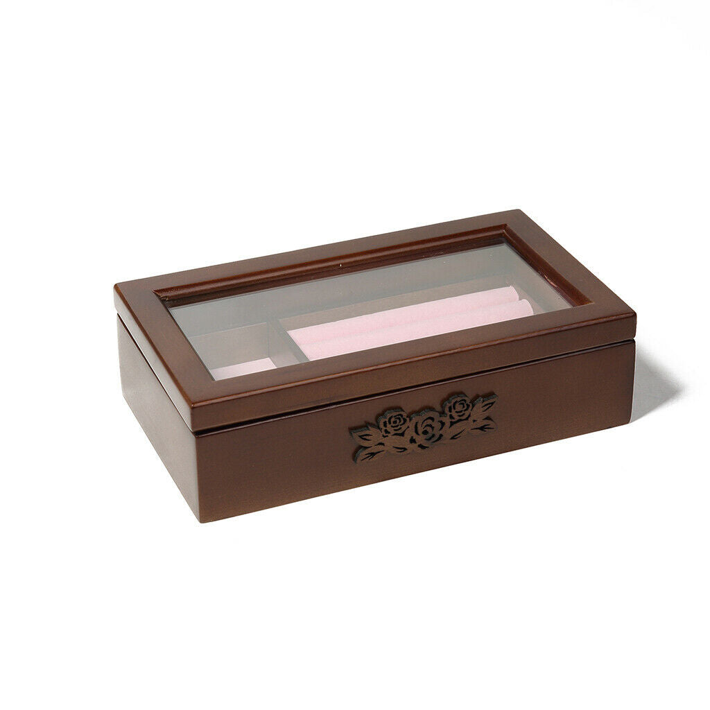 Wooden Jewelry Box Case Watch Earring Ring Organizer Container 21x12x6cm
