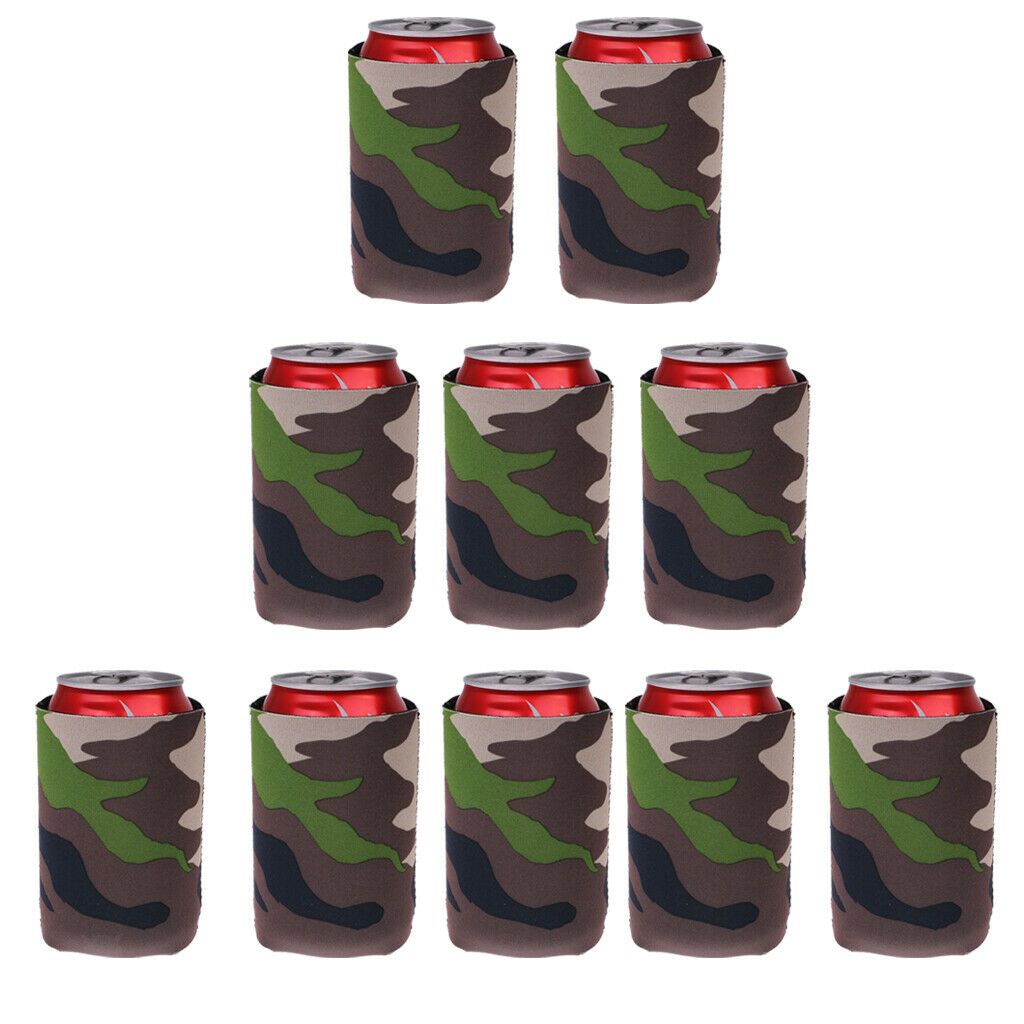 10x Camouflage Neoprene Stubby Beer Soda Can Holder Cooling Wrap Cooler