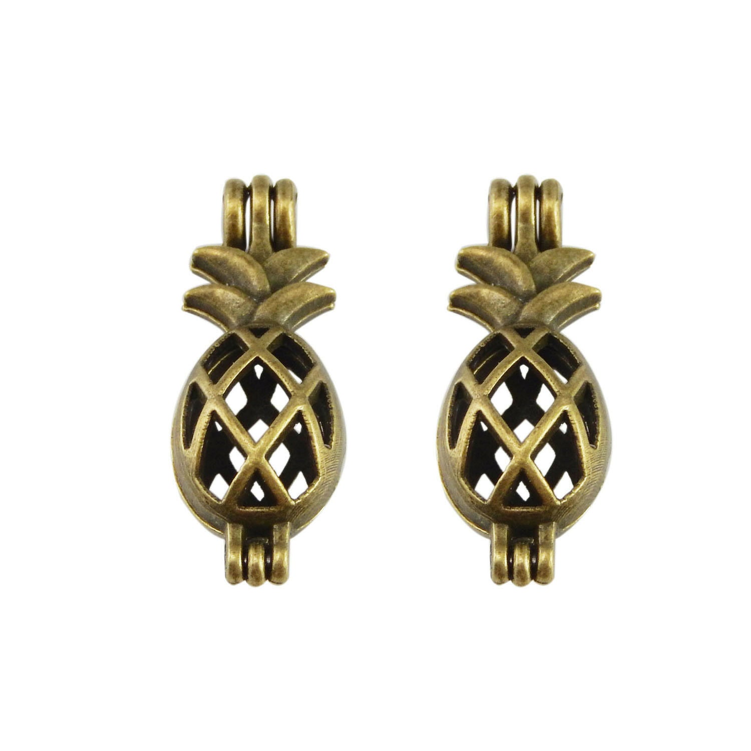4 pcs Antiqued Bronze Alloy Hollow Pineapple Locket Oil Diffuser Charms Pendants