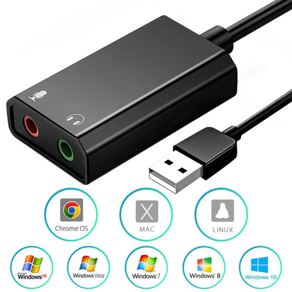 External USB Sound Card Audio Adapter 3.5mm For Headset Mic Jack Laptop PC