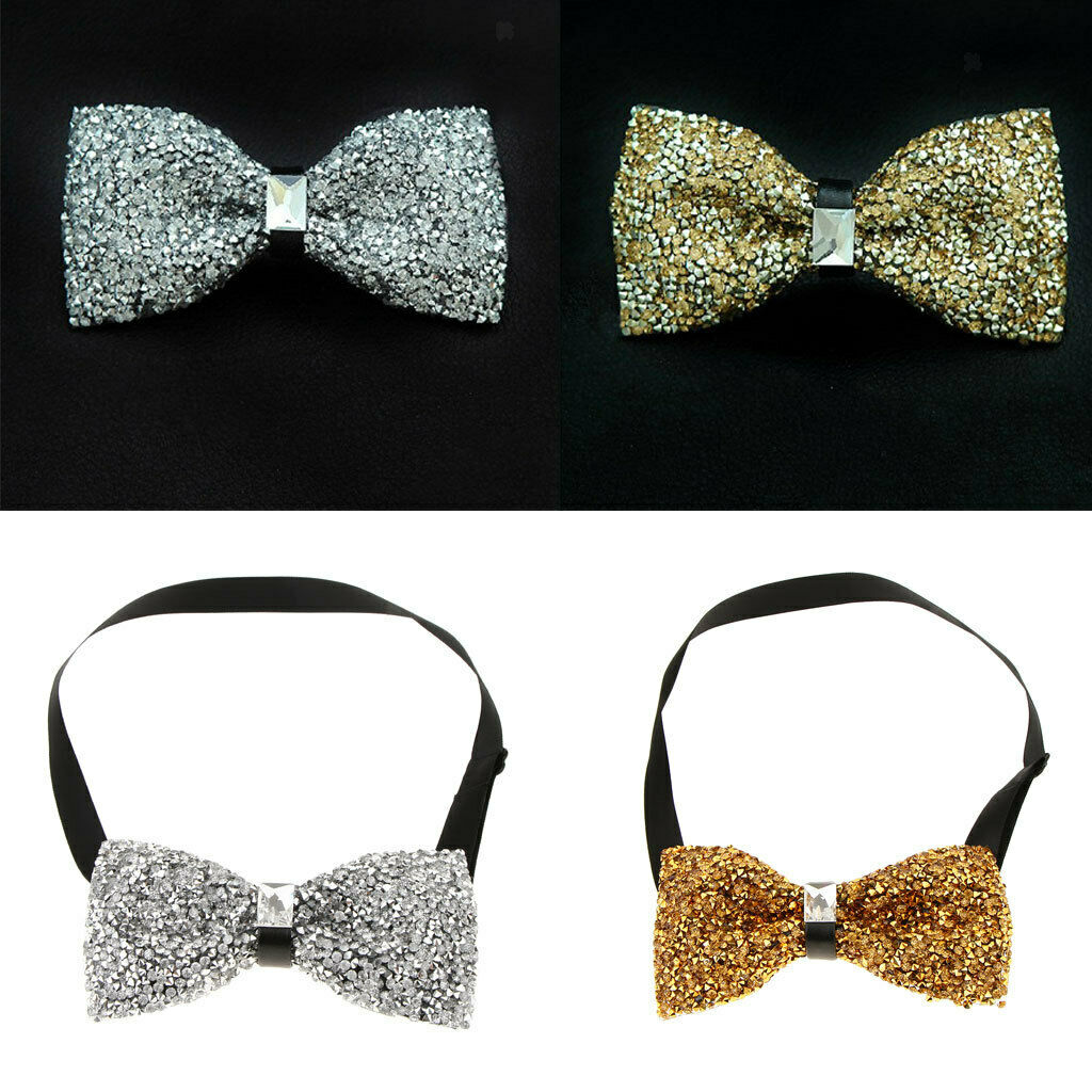 2pcs Gentlemen Noble Tuxedo Bow Tie Crystal Bowtie Necktie Men Boy Adjustable