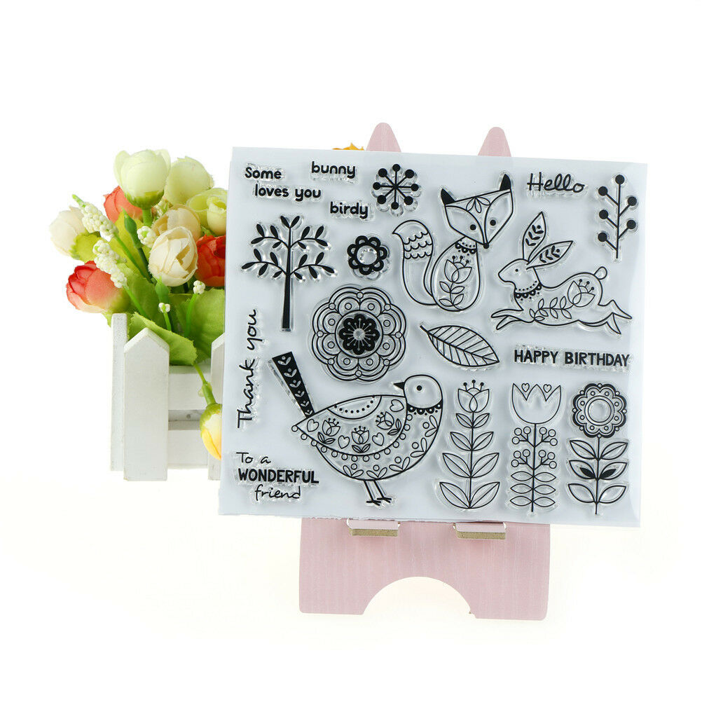Lovely Fox Rabbit and Bird Birthday Clear Stamp Scrapbooking Photo Album DecorDD