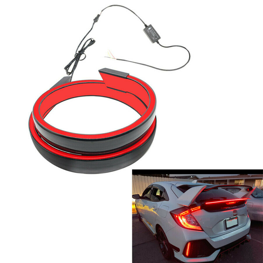 1.2m 3.9ft Glossy LED Tail Brake Turn Flowing Light Rear Trunk Roof Spoiler Lip