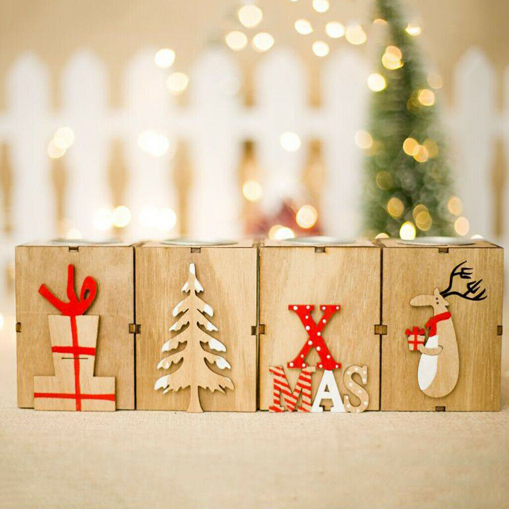 Christmas Wood Tealight Candle Holder/Wooden Candlestick Home Decor Tree