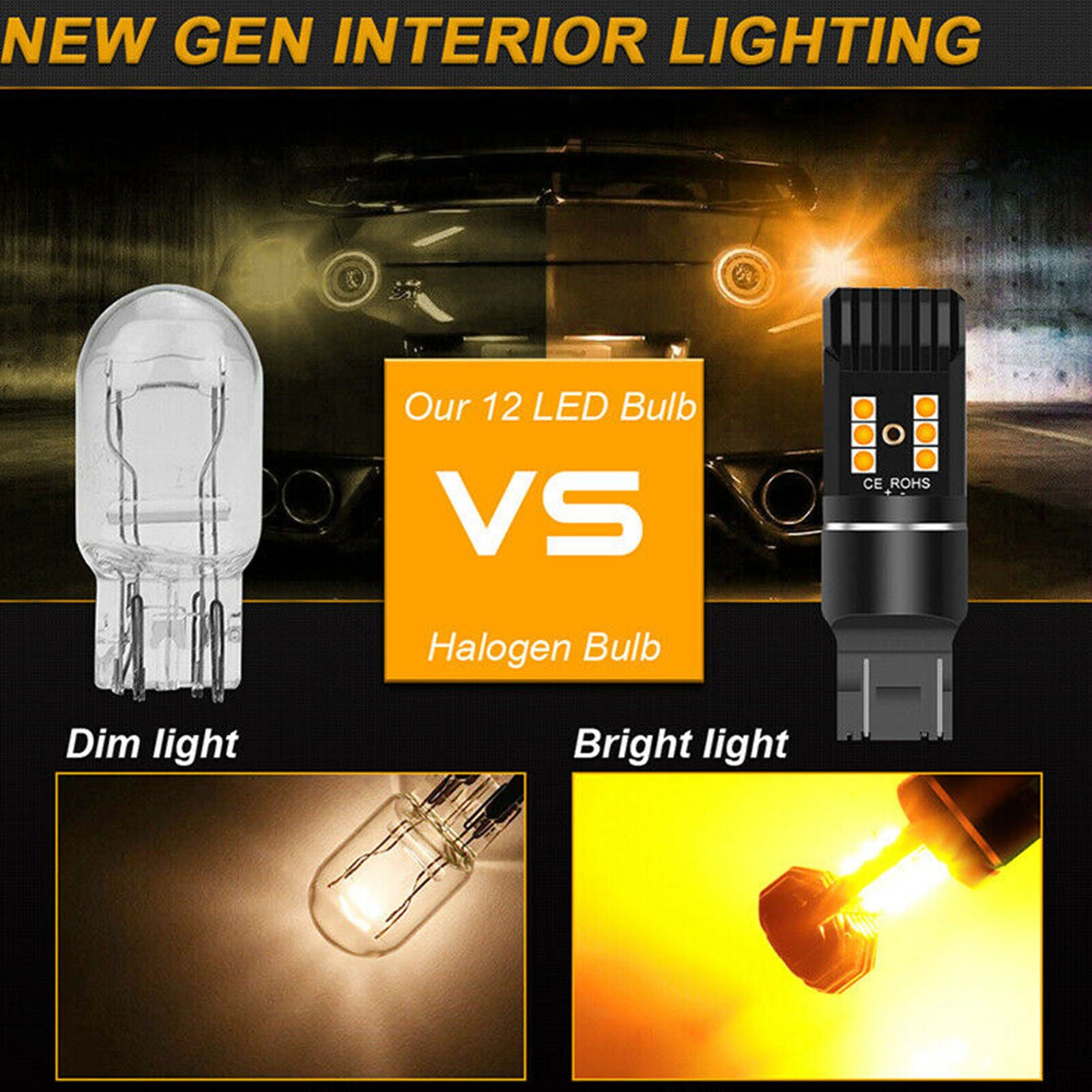 4pcs 7443 7440 7444 T20 LED Turn Signal Light Error Free Parking Reverse Amber