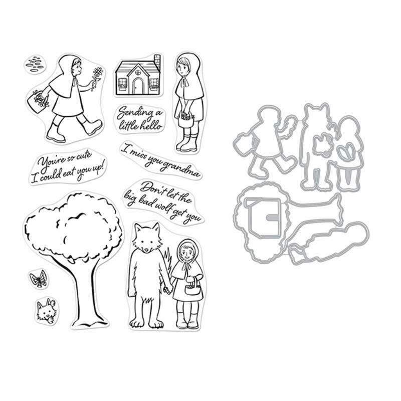 2Pcs Fairy Tale Little Girls Clear Silicone Stamps Metal Cutting Dies Stencil