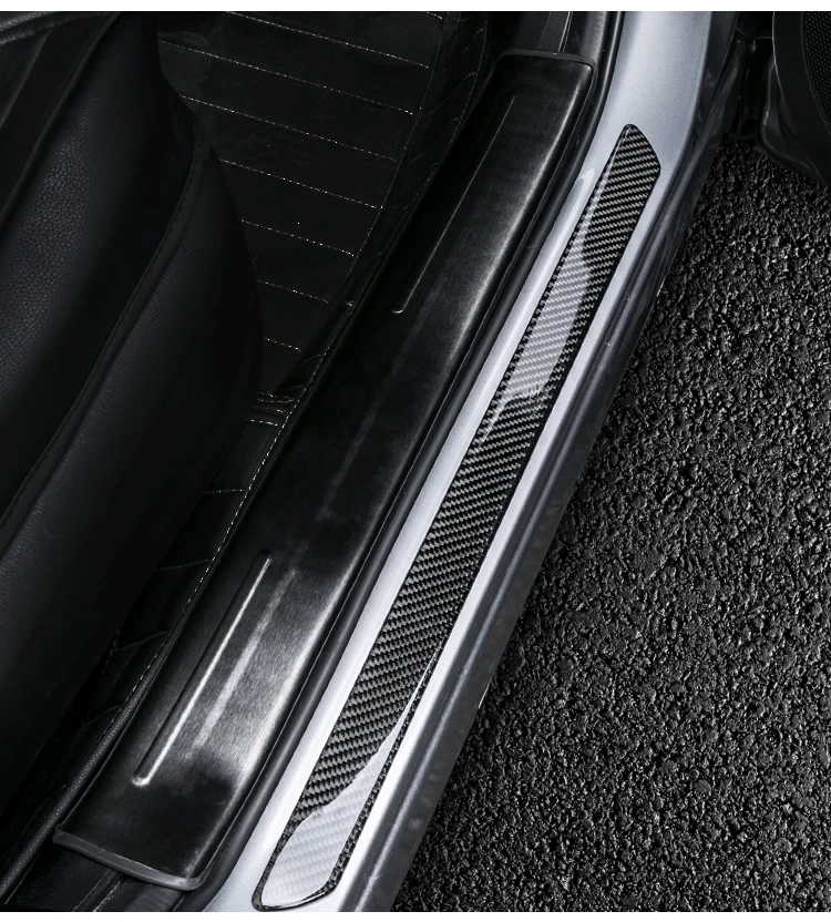 2x Real Carbon Fiber Car Scuff Plate Door Sill Cover Panel Step Protector Guard