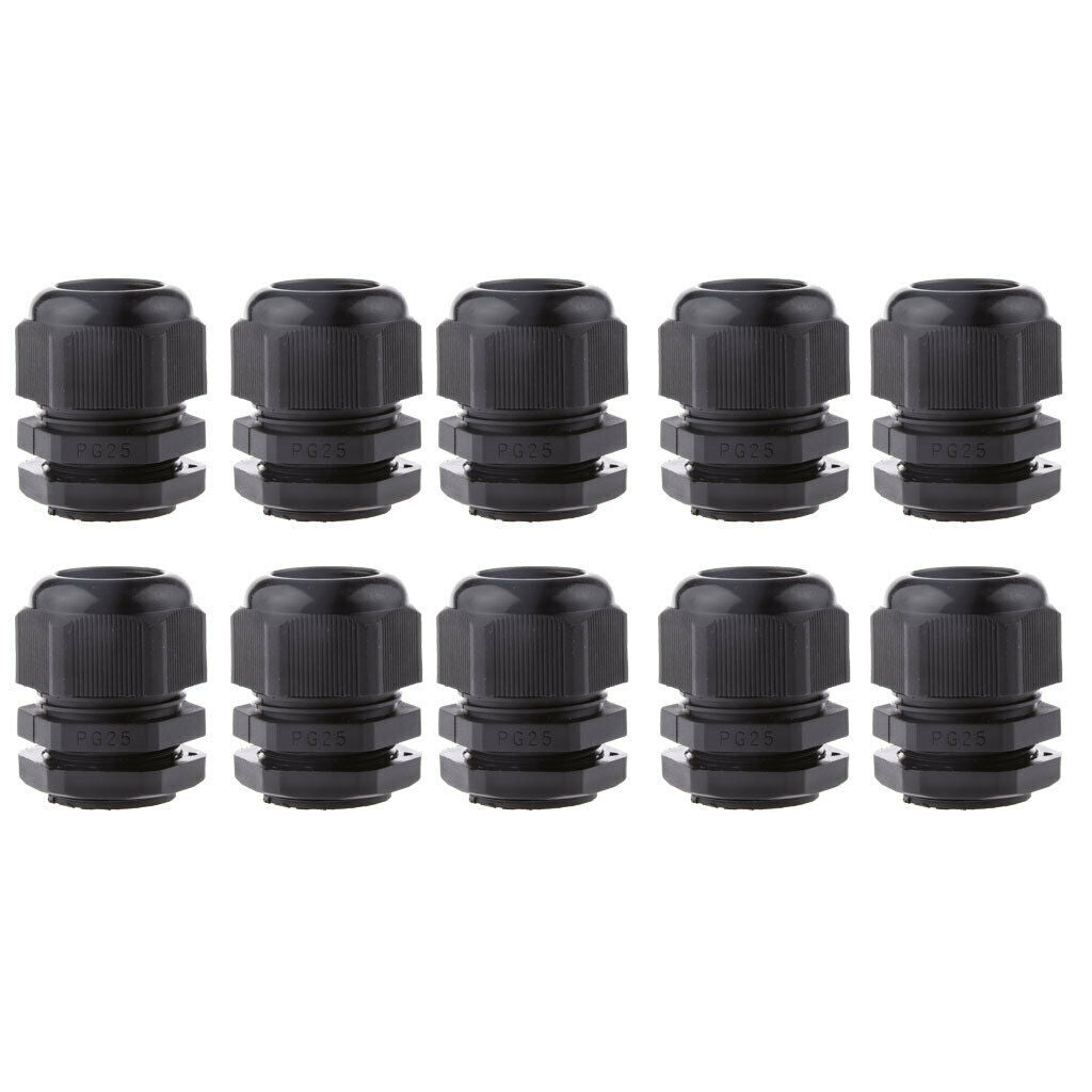 10PCS PG25 Black Plastic IP68 Waterproof Cable Gland Connector 16-21mm