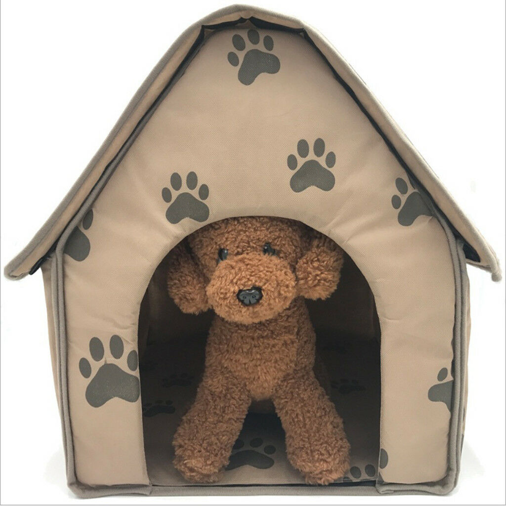 Pet Dog Cat Cave Bed House Footprint Windproof Warm Puppy Soft Mat Kennel