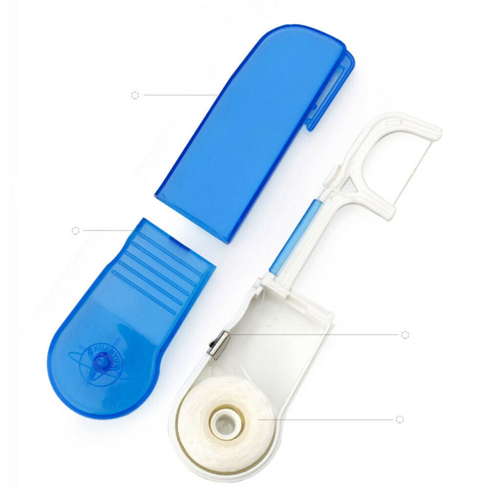 Interdental Brush Floss Holder Floss Wand Clamps + 30 Meters Coil, Blue