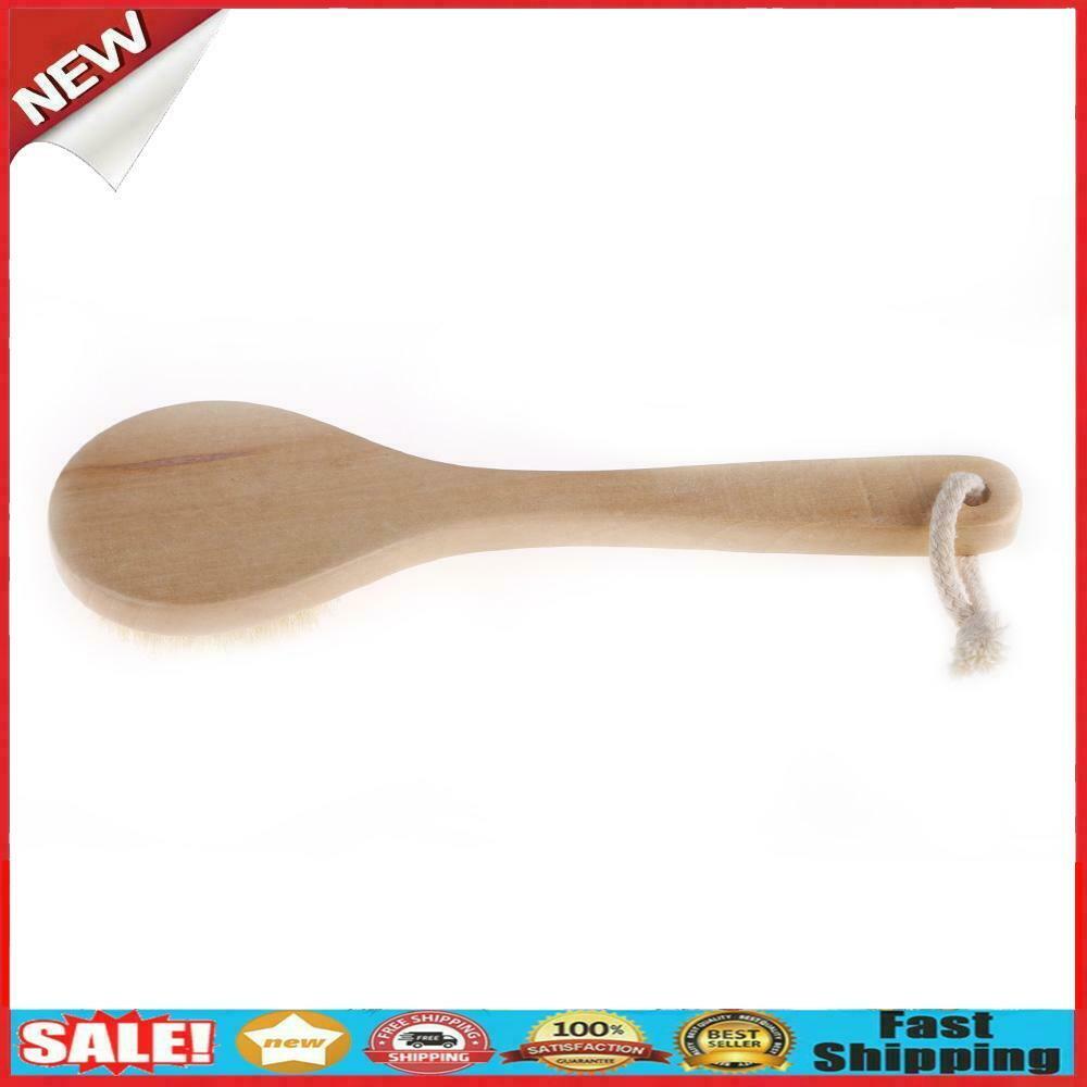 Natural Bristle Middle Long Handle Wooden Shower Body Bath Brush Round Head @
