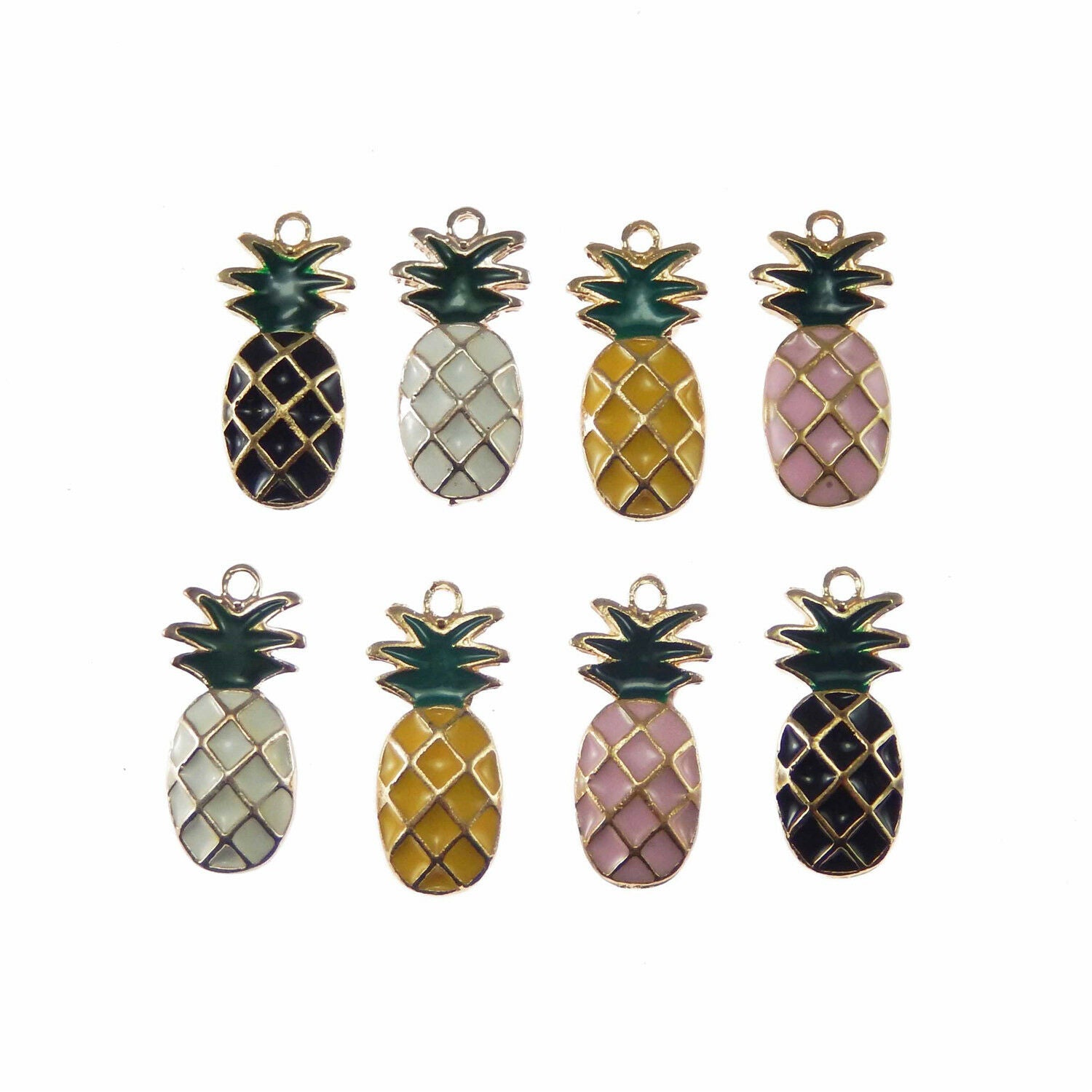 8 pcs Assorted Pineapple Charm Enamel Fruit Pendant Bracelet DIY Jewelry 25x11mm