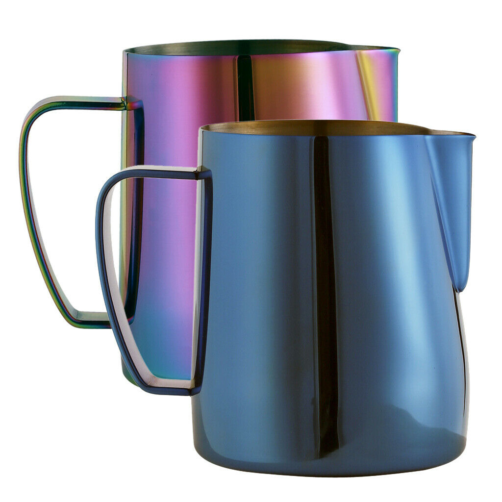2Pcs 350ml Frothing Pitcher Stainless Steel Milk Steaming Coffee Creamer Pitcher