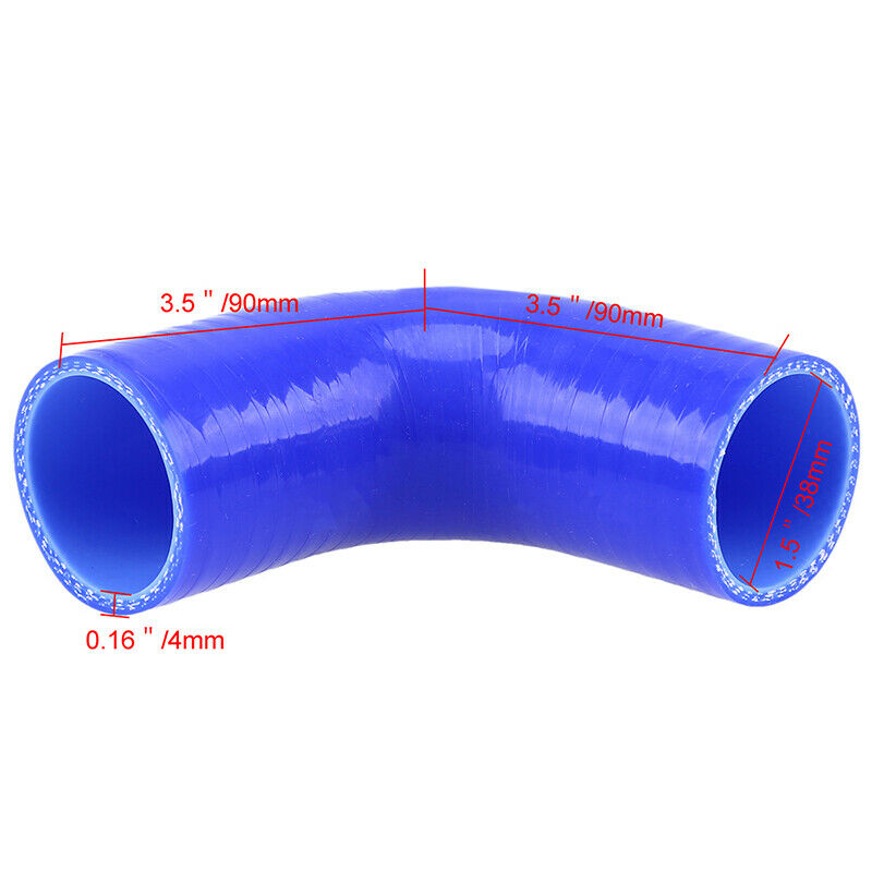 1Pc 90 Degree Constant Diameter Silicone Inner Dia Turbo Coupler Pipe Blue 38mm