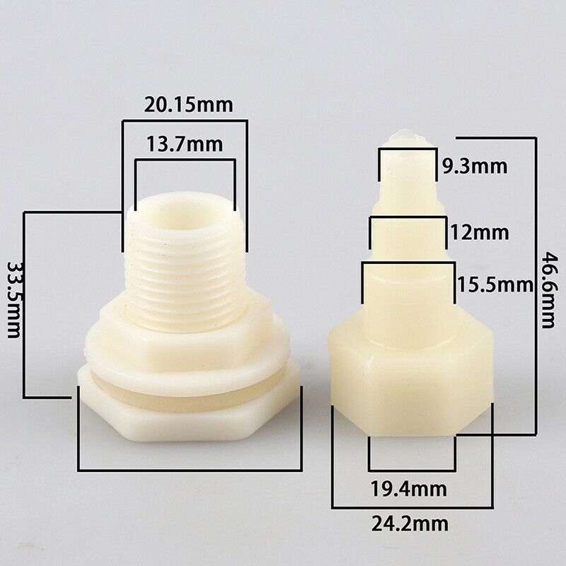 1/2" tank Bulkhead Pipe Joints bucket inlet outlet connector water tank d.l8
