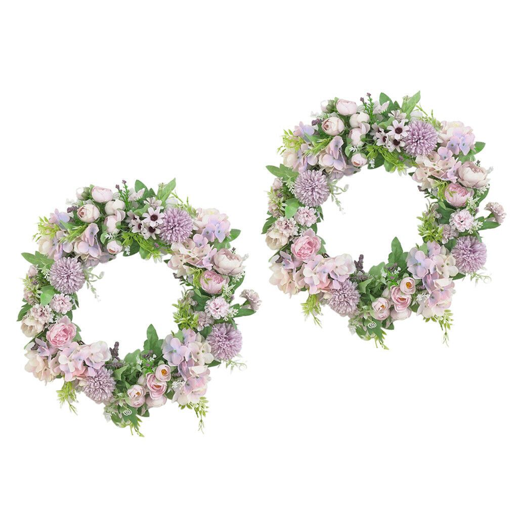 2PC Silk Artificial Wreath Garland Front Door Farmhouse Wall Decor Purple