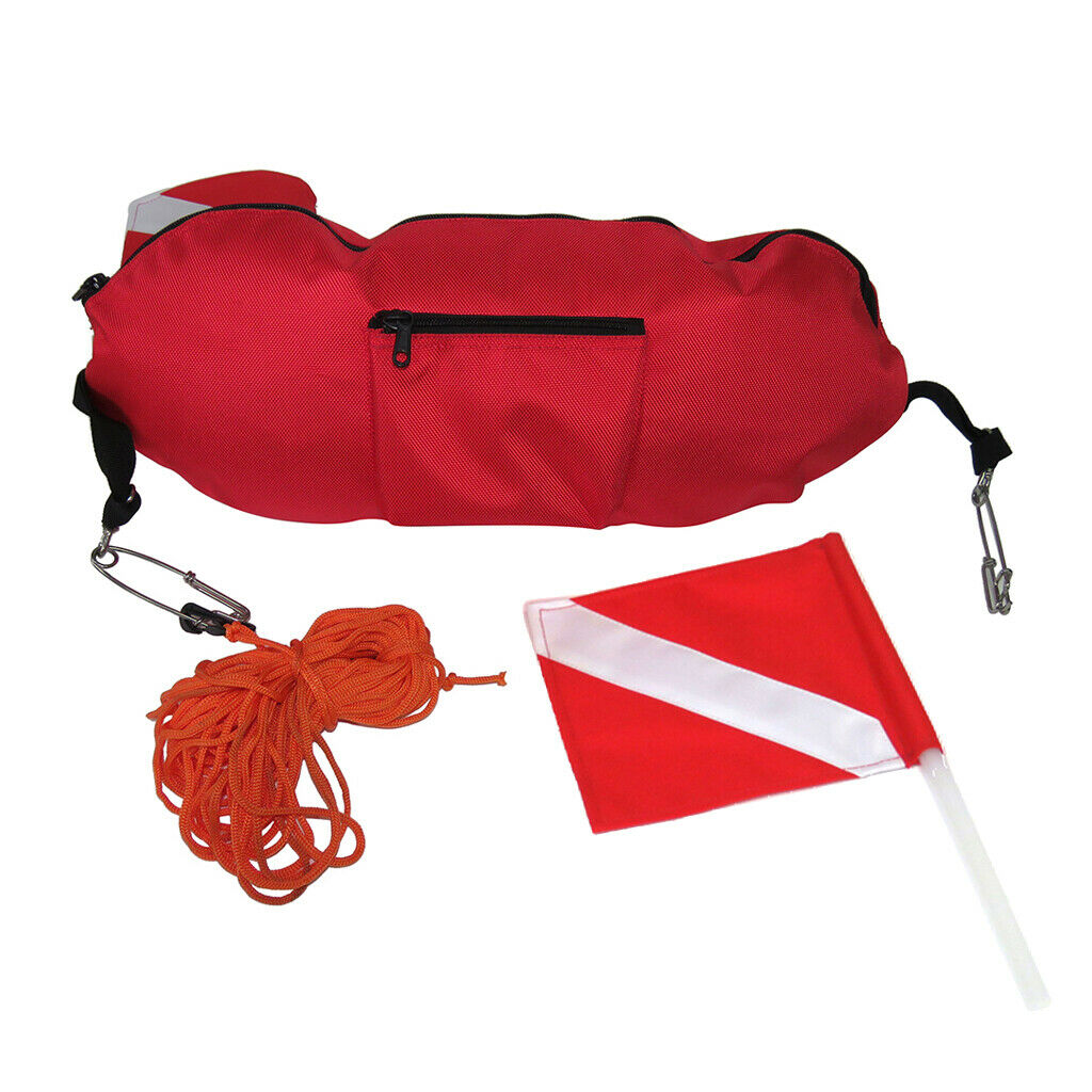 Durable Spearfishing Torpedo Buoy Reflective Dive Flag Rope Line Signal