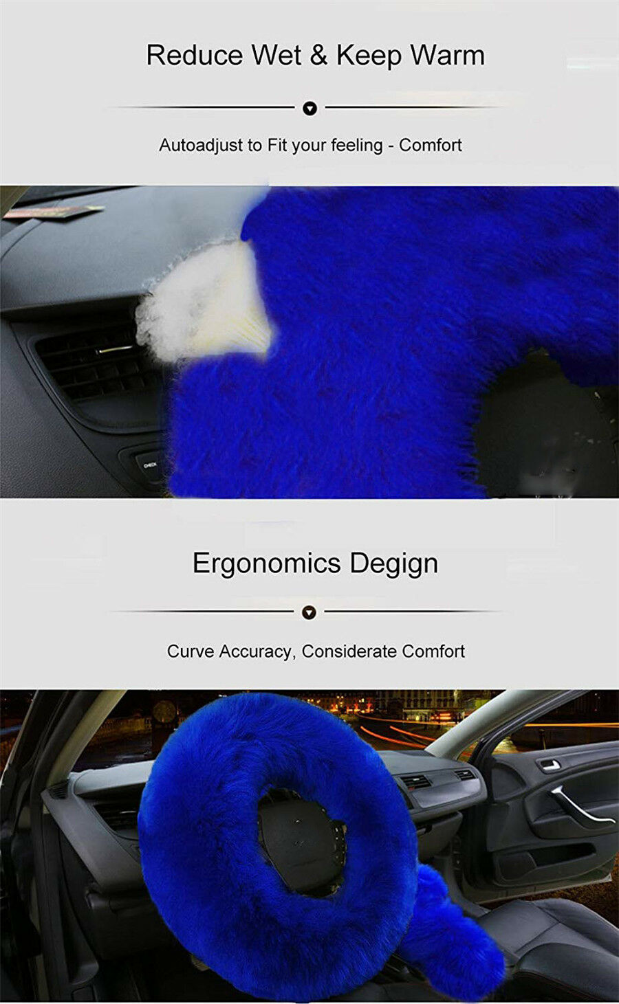 3pcs/set Fur Car Steering Wheel Cover Red Wine Color Wool Winter Essential