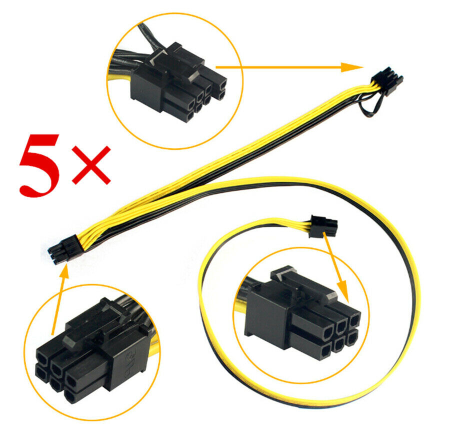 5Pcs Modular PSU Power Supply Cable PCI-e 6Pin to 8 Pin+6pin PCI Express Cable