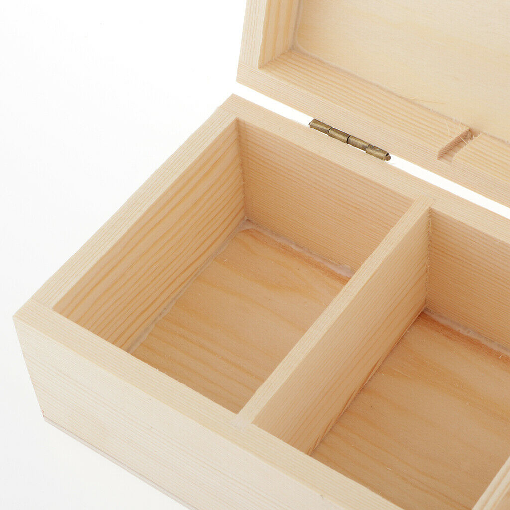 Wood Jewelry Box Tea Box Earring Ring Storage Box Holder w/ Clasp 4 Grids