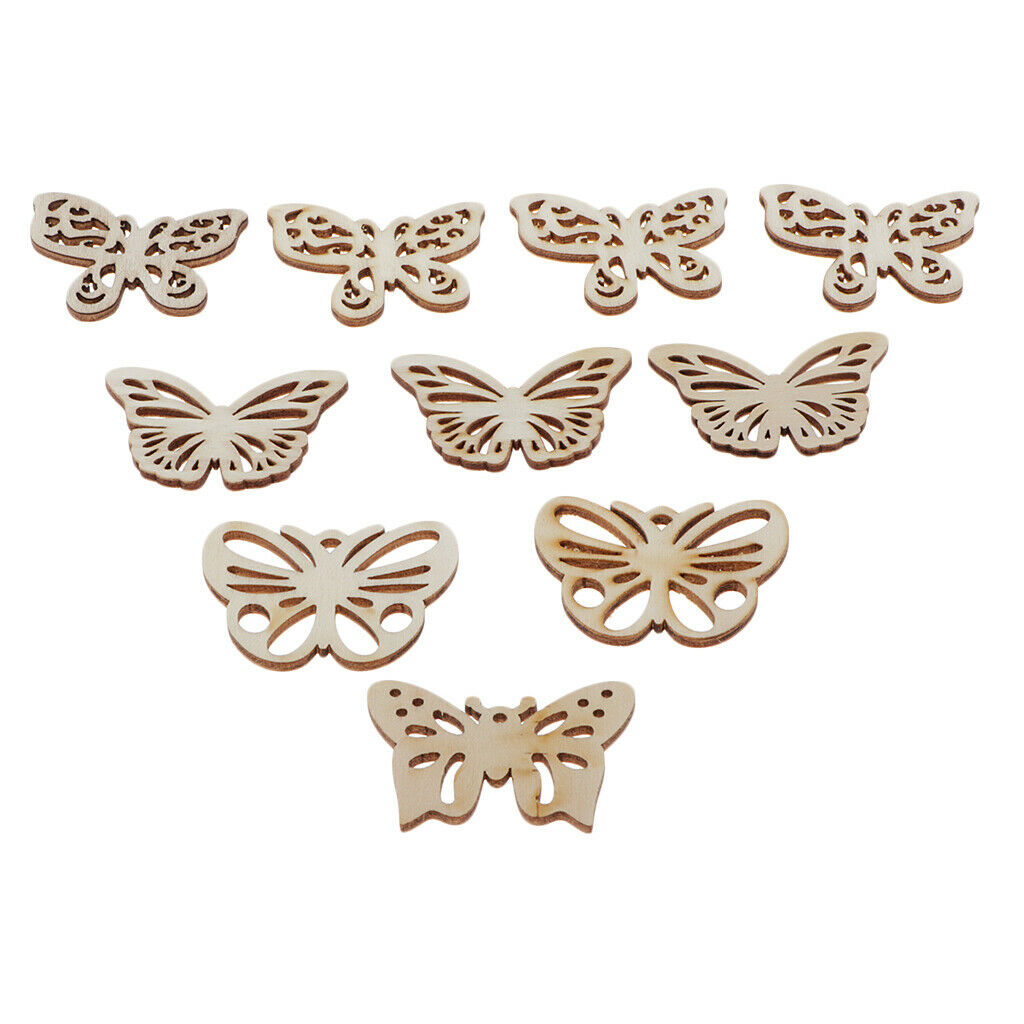 10x/Pack Wooden Buttefly Shape Crafts Embellishments for Wood Hanging Decor