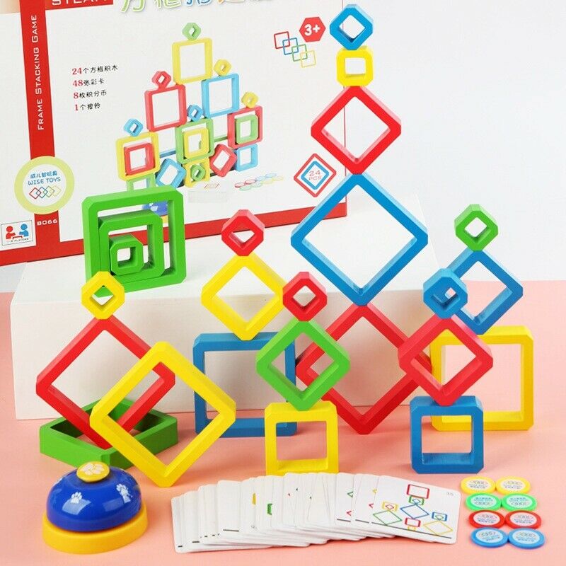 Children Wooden Colored e Stacking Game Building Blocks Toys 24Pcs Large BlockS6