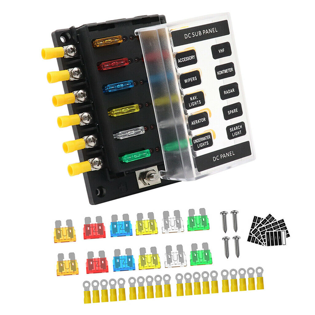 Car Boat Fuse Box Holder 12 Way  Fuse Holder Block LED Warning Indicator
