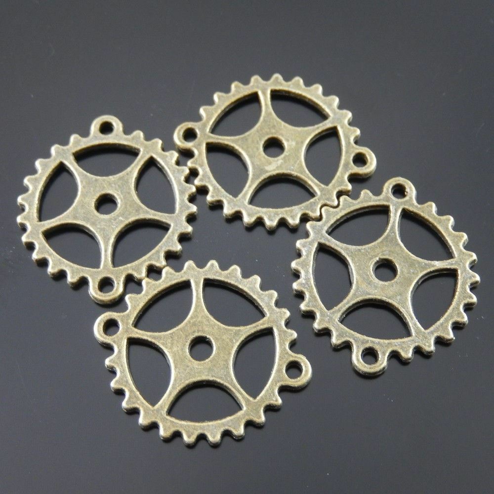 20-pack Antiqued Bronze Alloy Gear Connector Jewelry Making Pendant Charm 25x2mm