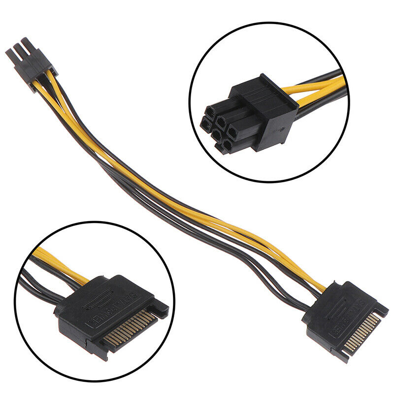 SATA Power Cable 15 Pin To 6 Pin PCI-E Sata Graphics Converter Adapter ^.l8