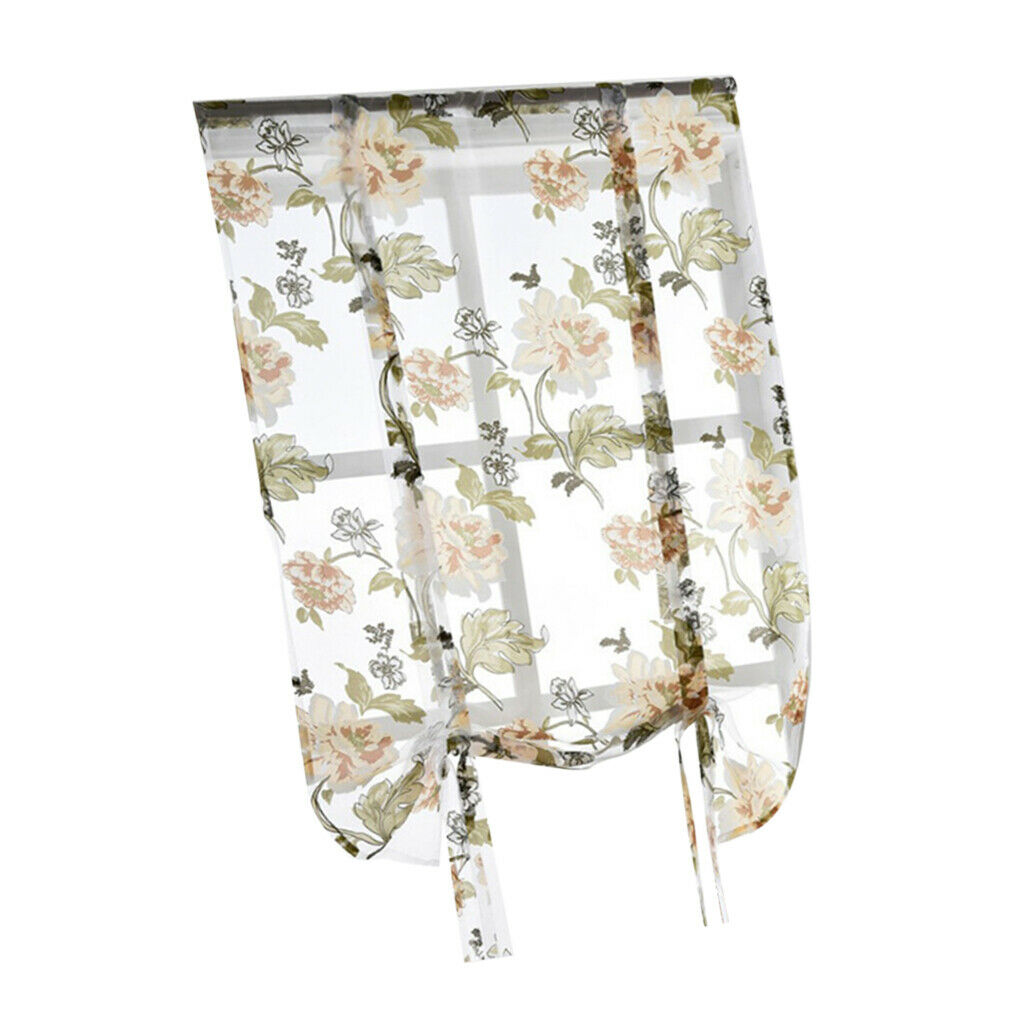 Flower Design Roman Window Curtain Sheer Voile #1 Yellow 80x100cm