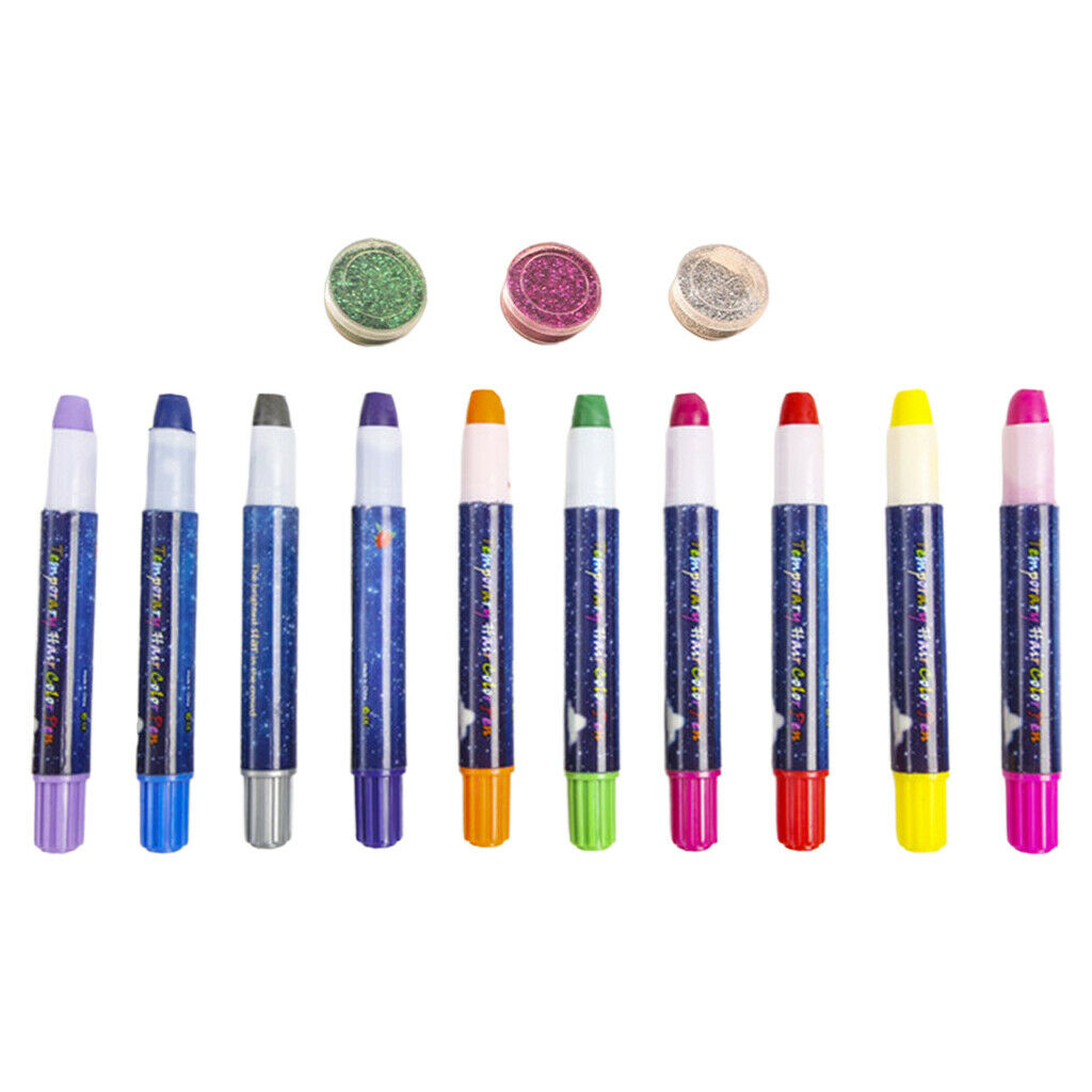 Hair Chalk Pens 10 Colors Makeup Toys Hair Color Painting Set & 3 Glitters