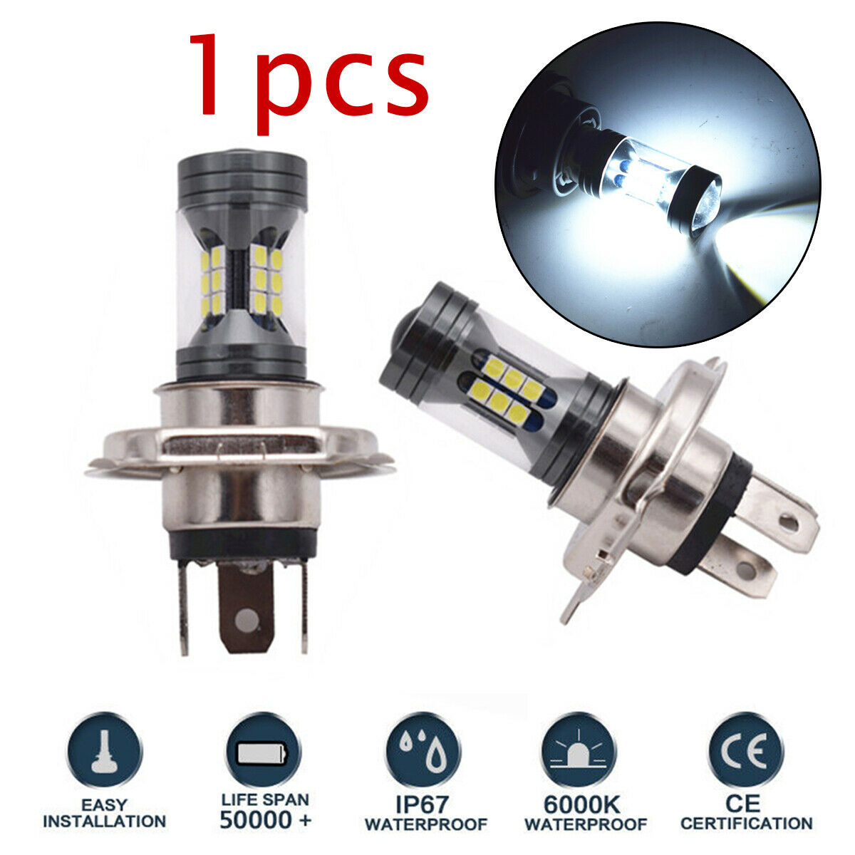 100W H4 9003 HB2 Hi/Lo Beam LED Light  For Motorcycle Headlight Or Car Fog Lamp