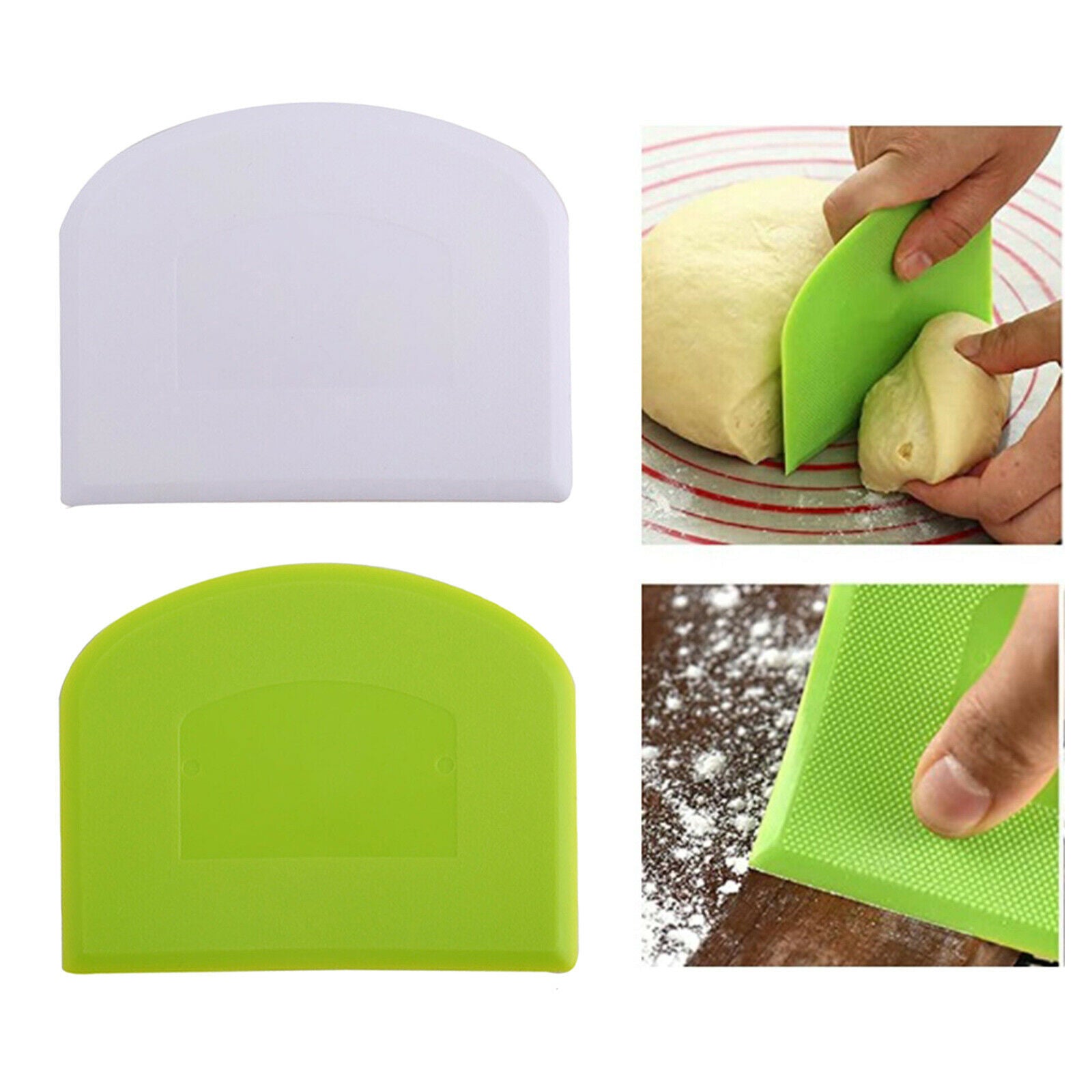 2pcs Dough Bowl Scraper Food-safe Cutter for Bread Cake Fondant Icing Green