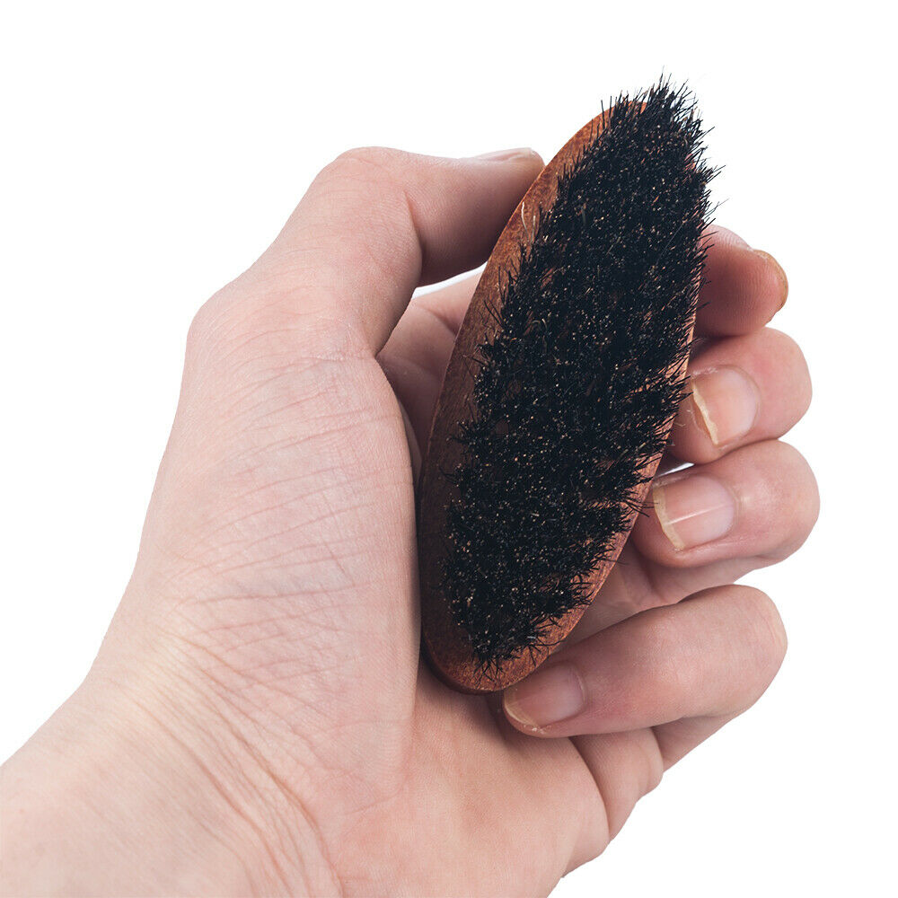 Men Mustache Hard Round Brush Boar Wood Hair Bristle Beard Military Handle Comb