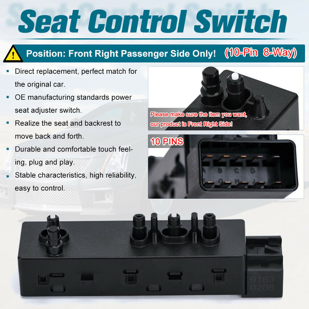 Front Right Passenger 8 Way Power Seat Control Switch 12451498 for 2006-2015 GMC