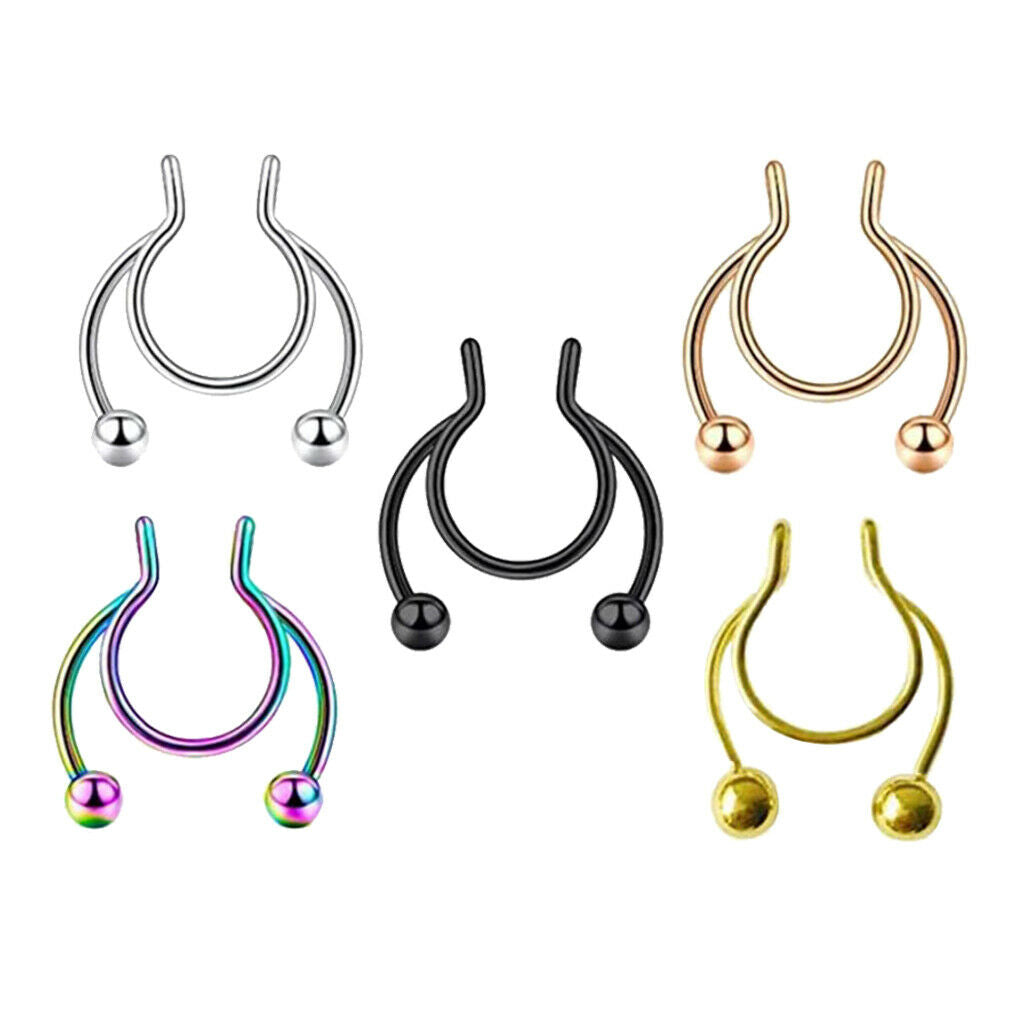 5pcs Nose  Nose Lip Hoop Stainless Steel Septum Rings No Pierce 20G 8mm