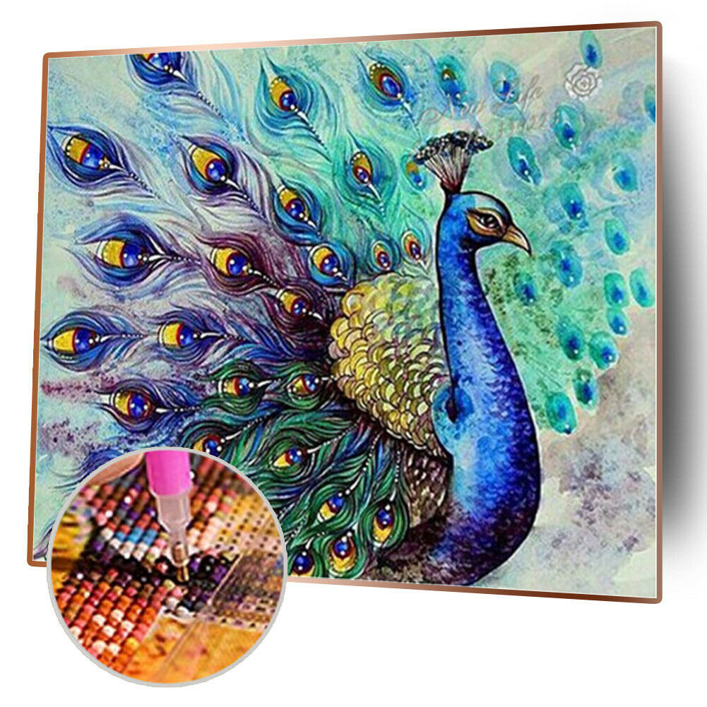 5D DIY Diamond Painting Peacock Full Square Rhinestone Picture Home Decor @