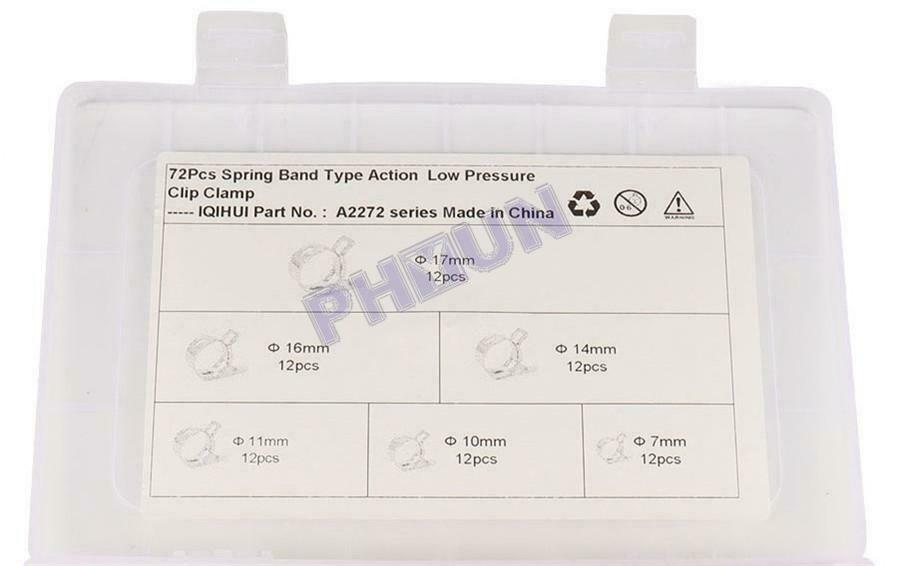 72x Î¦7mm-Î¦17mm 6 Size Spring Clip Fuel Line Hose Clip Water Pipe Air Tube Clamp