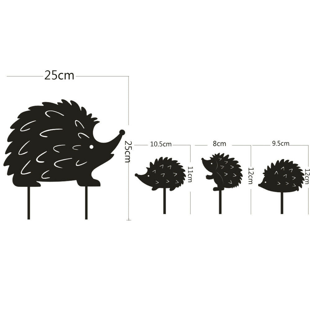 4pcs/Set Hedgehog Garden Metal Stakes Yards Gardens Lawn Decor Stake Black