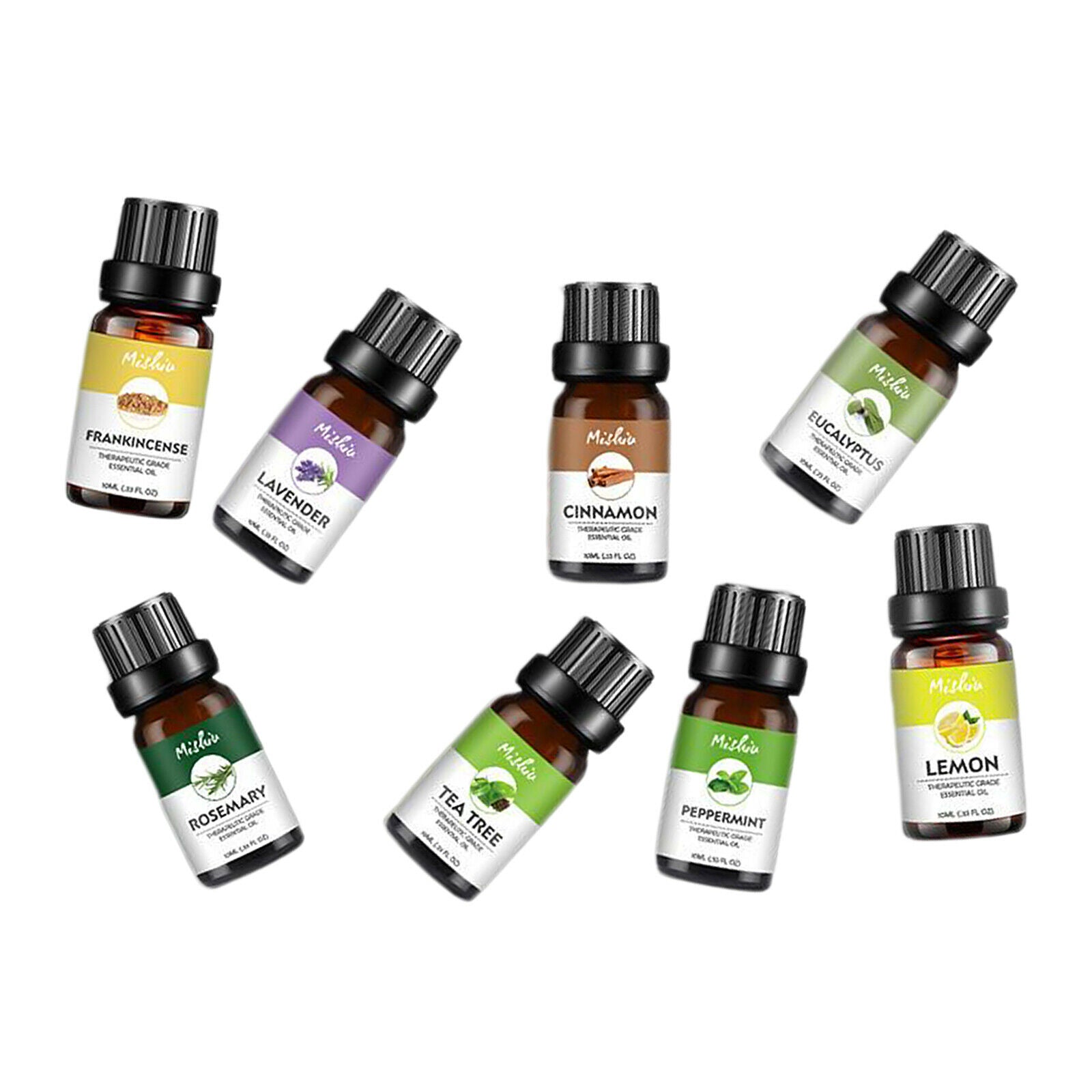 8 Bottles Natural Essential Oils Kit for Massage Aromatherapy Hair Care 10ml