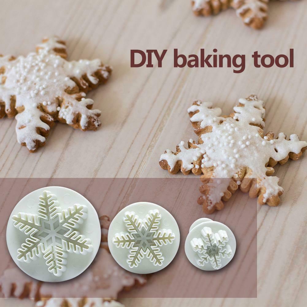3pcs Snowflake Embossed Mould Fondant Cake Decoration Mold DIY Baking Tools @