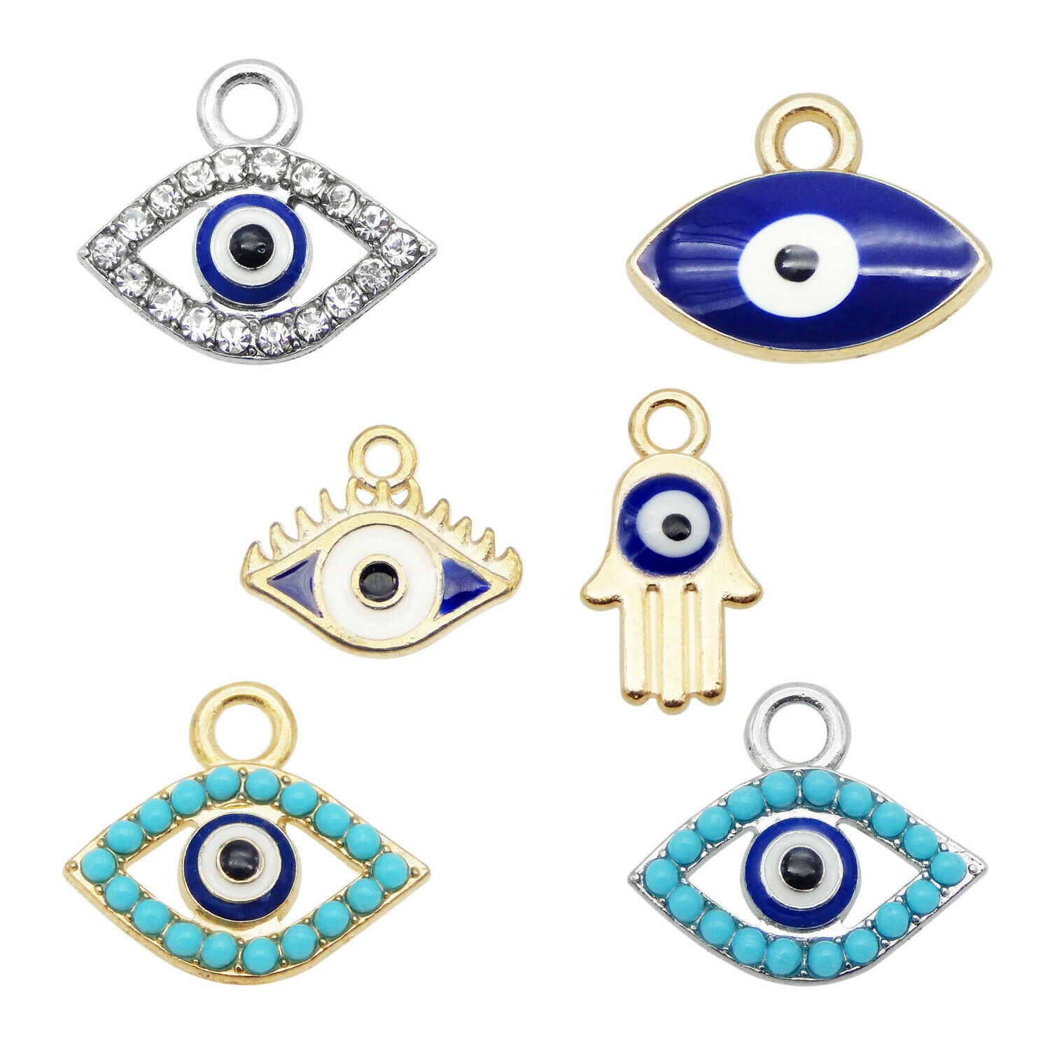 12PCS Assorted Alloy Enamel Evil Eye Charm Pendant Bracelet Craft Jewelry 8-15mm