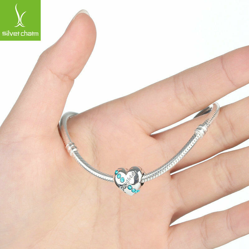 Authentic 925 Sterling Cute Daughter Charms With Blue Clear Crystal Love Jewelry