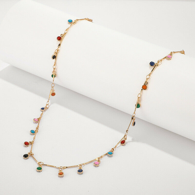 Boho Women Choker Tassels Multicolour Beads Pendant Necklace Chain Jewelr.l8