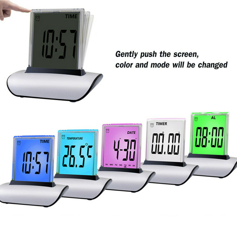 Digital LCD Alarm Clock 7 Color LED Backlight Desk Clock Thermometer Timer Light