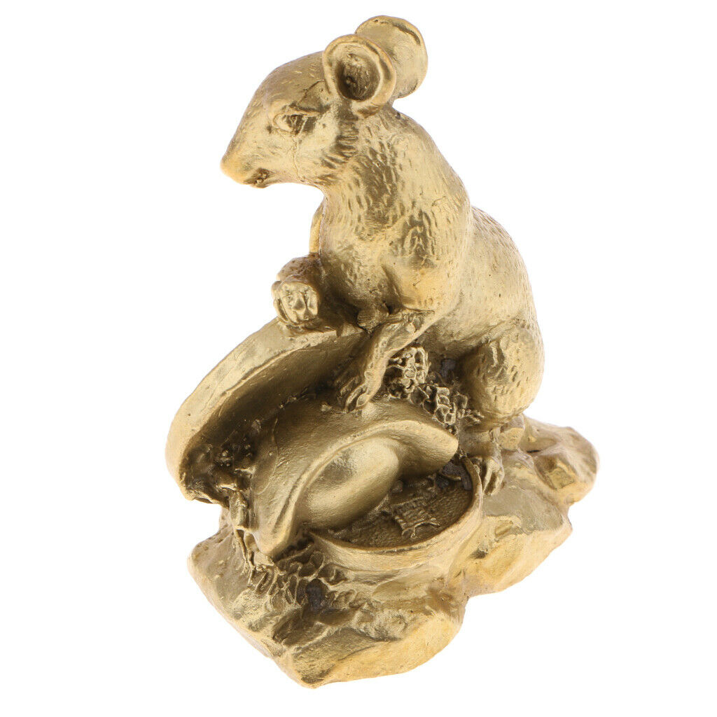 Brass Chinese Zodiac Rat Sculpture Feng Shui Fortune Symbol Ornament Gift